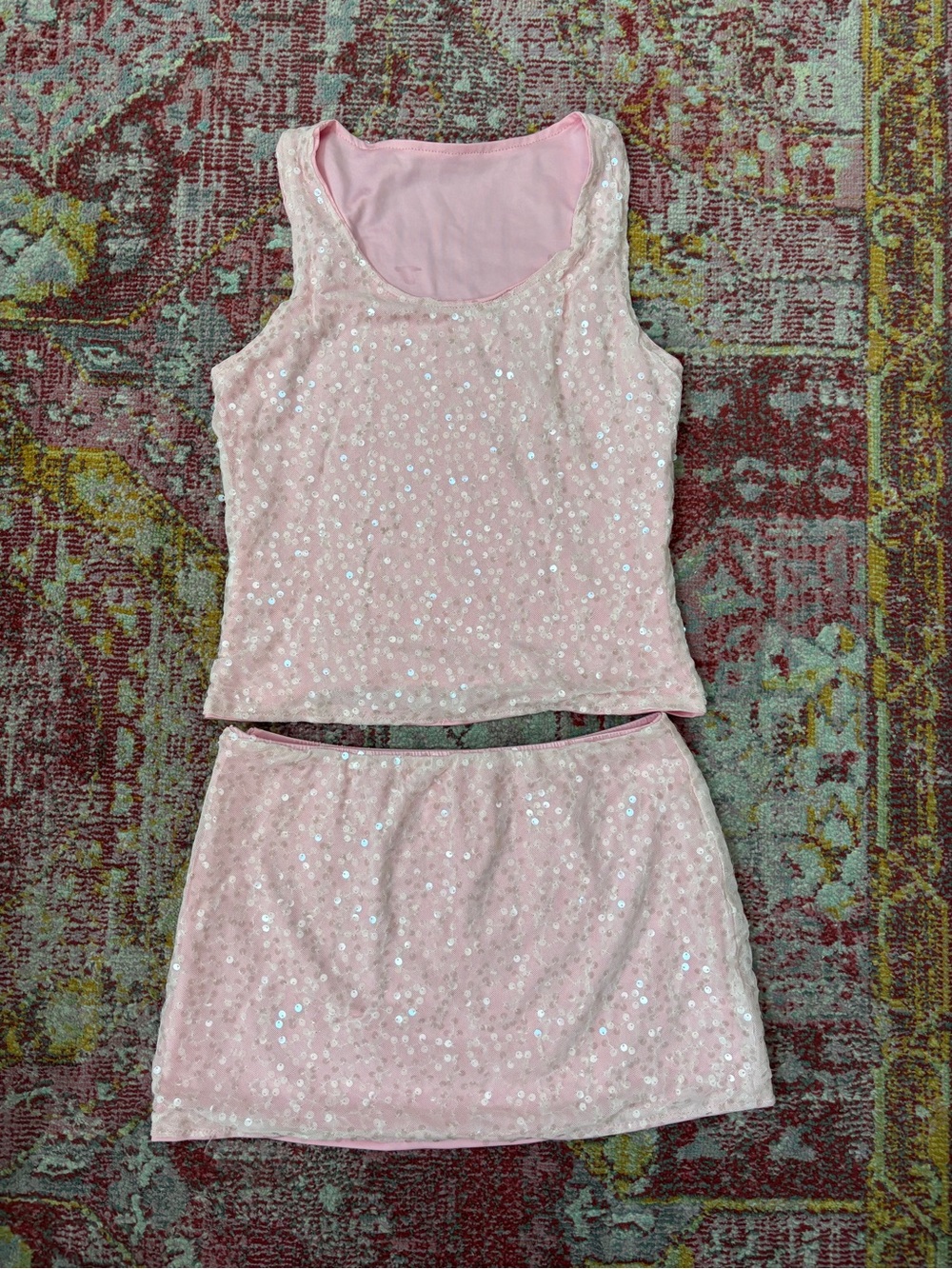 Pink Sequin Two-Piece Tank & Mini Skirt Set